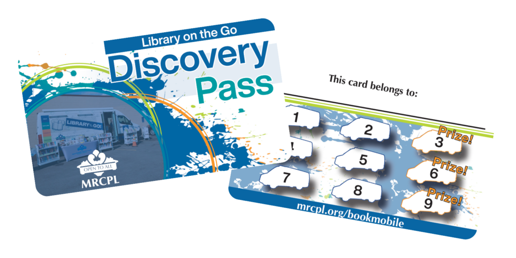 Image of the Library on the Go Discovery Pass, a small card given to students at Bookmobile stops to earn prizes.