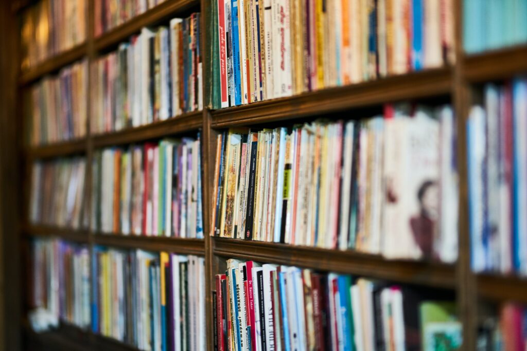 Close up of books on shelves