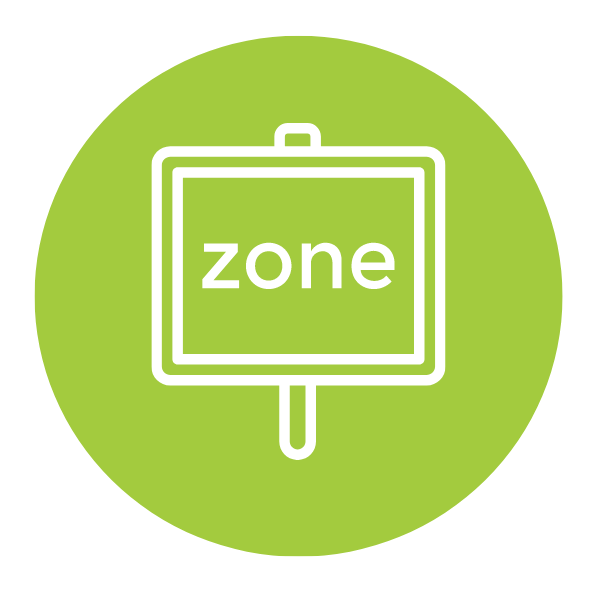 Green circle with a white zone sign.