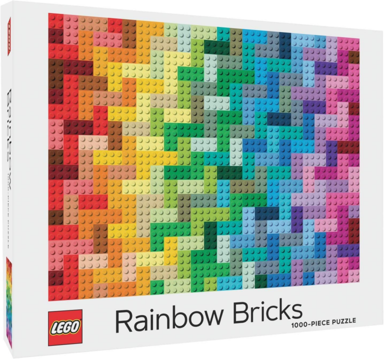 A rainbow mural made out of lego bricks