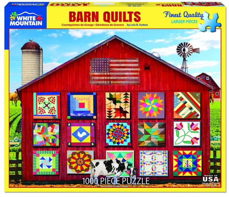 a barn with different quilts