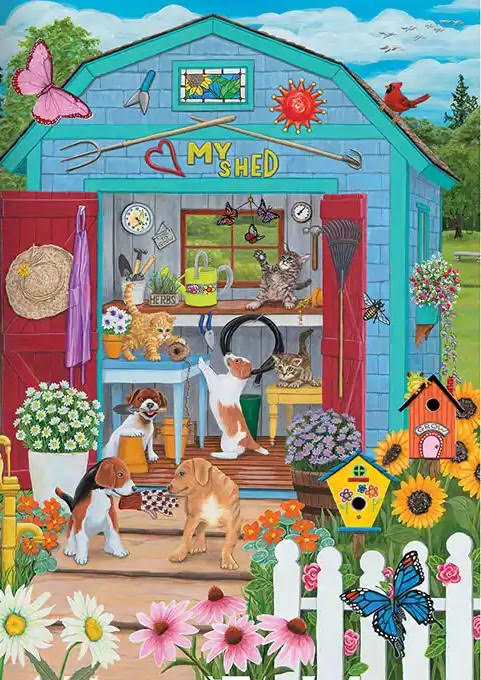 Blue shed with different animals