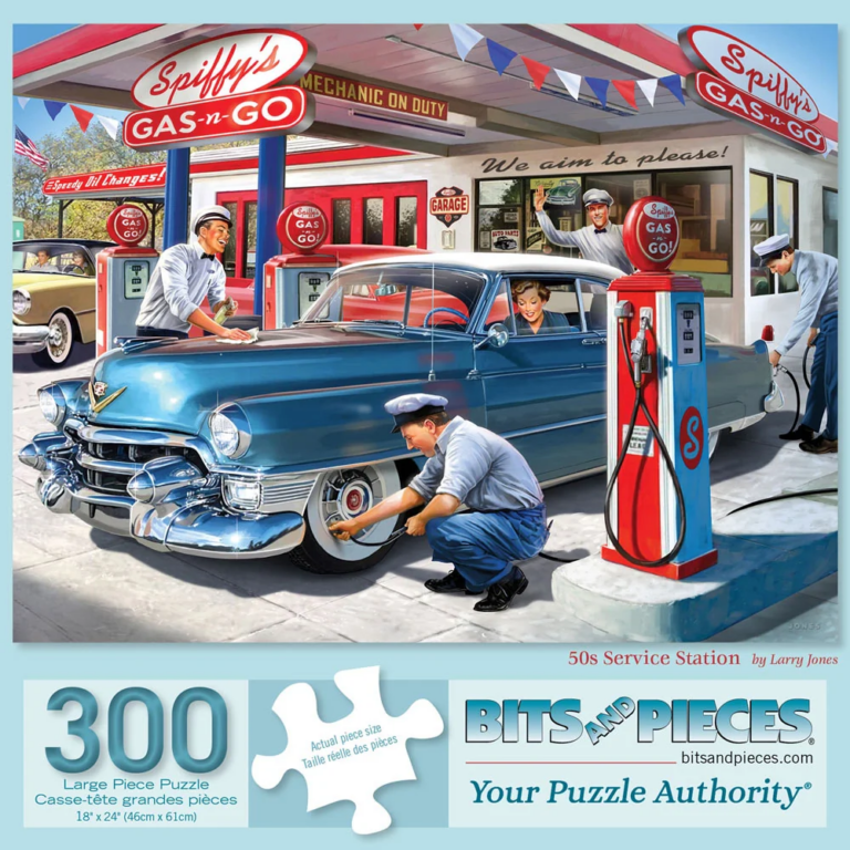 50's gas station with workers.