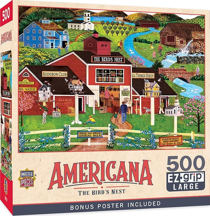 America Birds Nest Puzzle with a red barn and small country town.