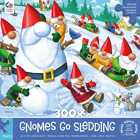 Gnomes sledding down a hill