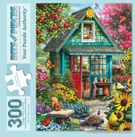 Animals guarding a blue garden shed!