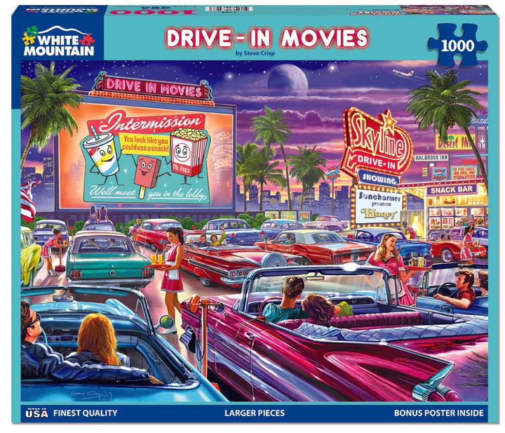 Drive in Movie with vintage cars and waitresses