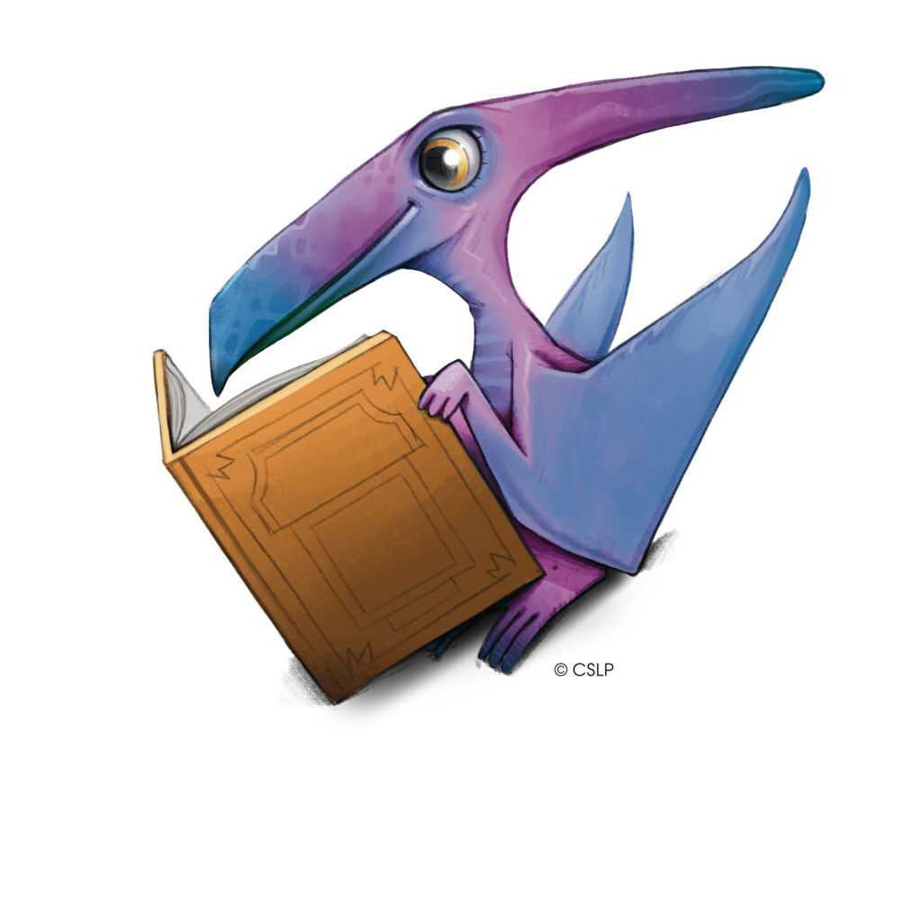Pterodactyl reading a book