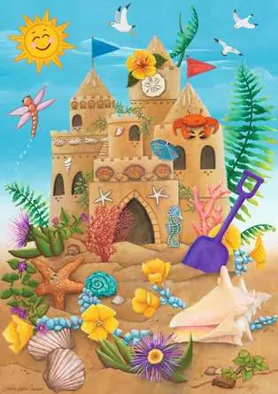 sand castle with seashells and flowers